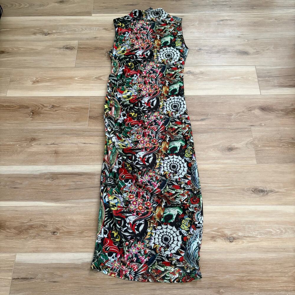 Ed Hardy Mesh Overlay Tattoo Dress L